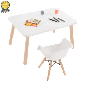 Mesa Rectangular (sin barniz) - Silla Berlin con Descansabrazos