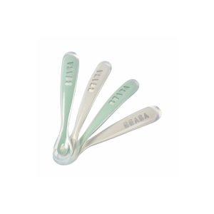 Juego 4 cucharas silicona 1ª edad  gris/verde – Beaba