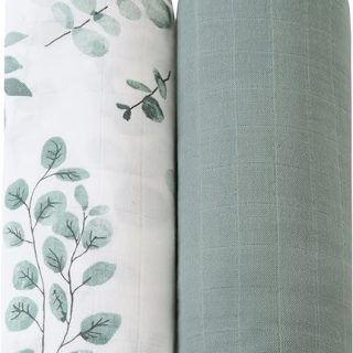 LifeTree Manta Muselina, Manta Verano Bebé 120×120 cm, Súper Suave Mantas Envolventes de Muselina Recien Nacido, 70% Bambú & 30% Algodón, Eucalipto…