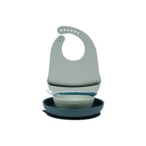 Vajilla 4 piezas con babero de silicona verde – Nattou